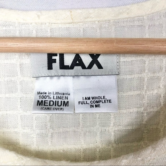 Flax Pale Yellow Square Plaid Short Sleeve Linen Blouse M - Picture 5 of 5